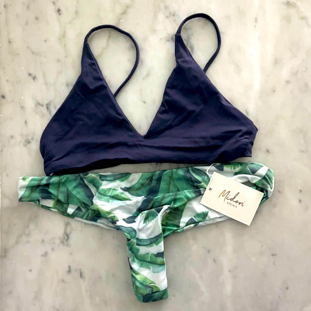 Midori bikini bottoms: Banana Palms Whale Tale (L)